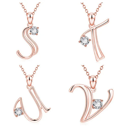 Rose Gold 26 Letters Necklace Alphabet Diamond Name Pendant Necklace Birthday Ch