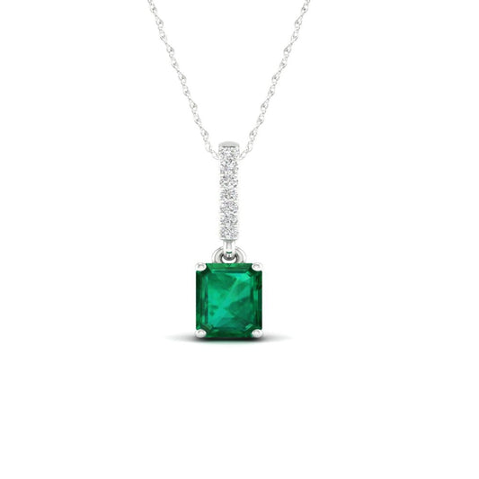 Imperial Gemstone 10K White Gold Emerald 1/20 CT TW Diamond Halo Necklace