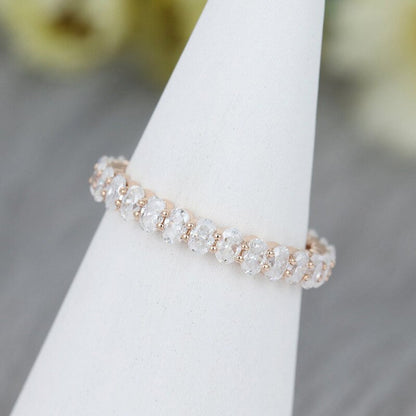 Solid 14K Rose Gold Oval Cut Moissanite Engagement Ring Vintage Full Eternity