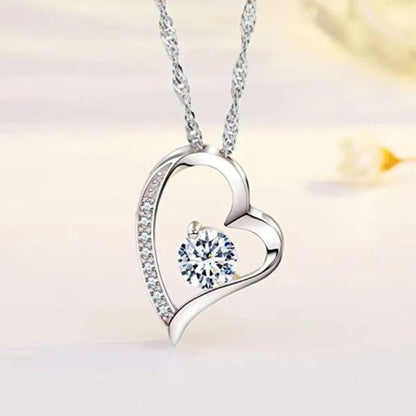 Bridal Wedding Clavicle Necklace 925 Sterling Silver Diamond Heart Necklace for
