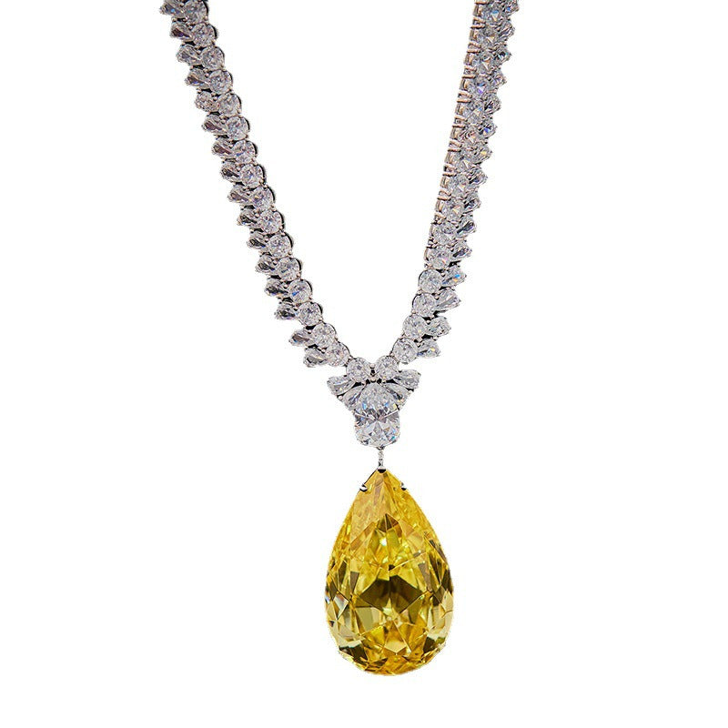 Pear-Shaped Yellow Diamond Necklace with Water Drop Zircon