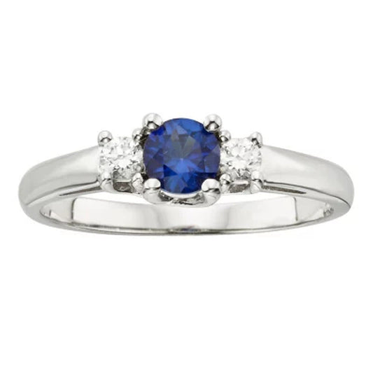 Three Stone Sapphire Ring with .14CT. T.W. Diamond Set in 14K Gold