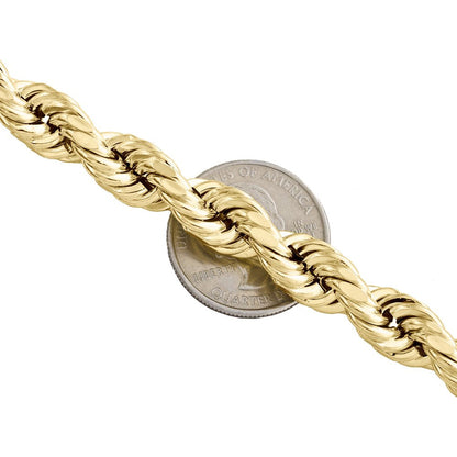 10K Yellow Gold 10Mm Diamond Cut Hollow Rope Link Chain Necklace 28 Inches