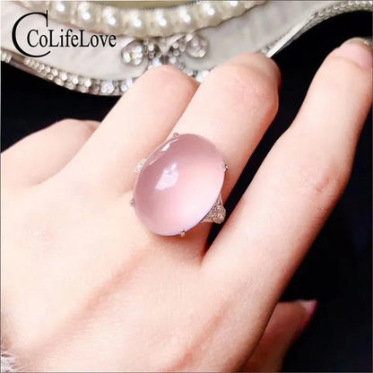 Colife Jewelry Elegant Rose Quartz Ring for Party 15*20Mm Natural Rose Quartz 92