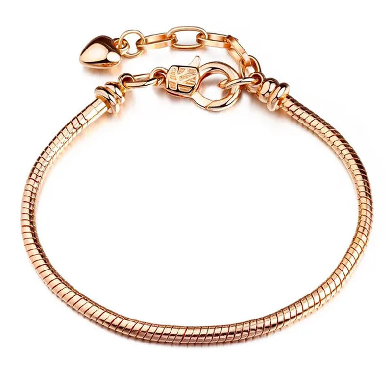 NEW Fashion 925 Sterling Silver White Flashing Double Sided Heart Snake Chain Br