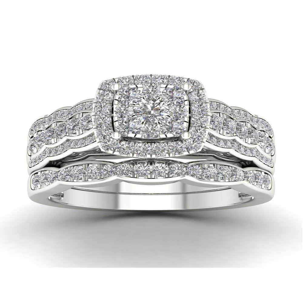 Imperial 1Ct TDW Diamond 10K White Gold Cluster Halo Bridal Set (H-I, I2)