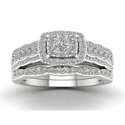 Imperial 1Ct TDW Diamond 10K White Gold Cluster Halo Bridal Set (H-I, I2)
