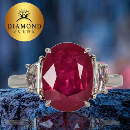 GRS Certified 6.01 Carat GIA Cert Ruby 1.10 Carat Diamond Platinum Ring Ruby