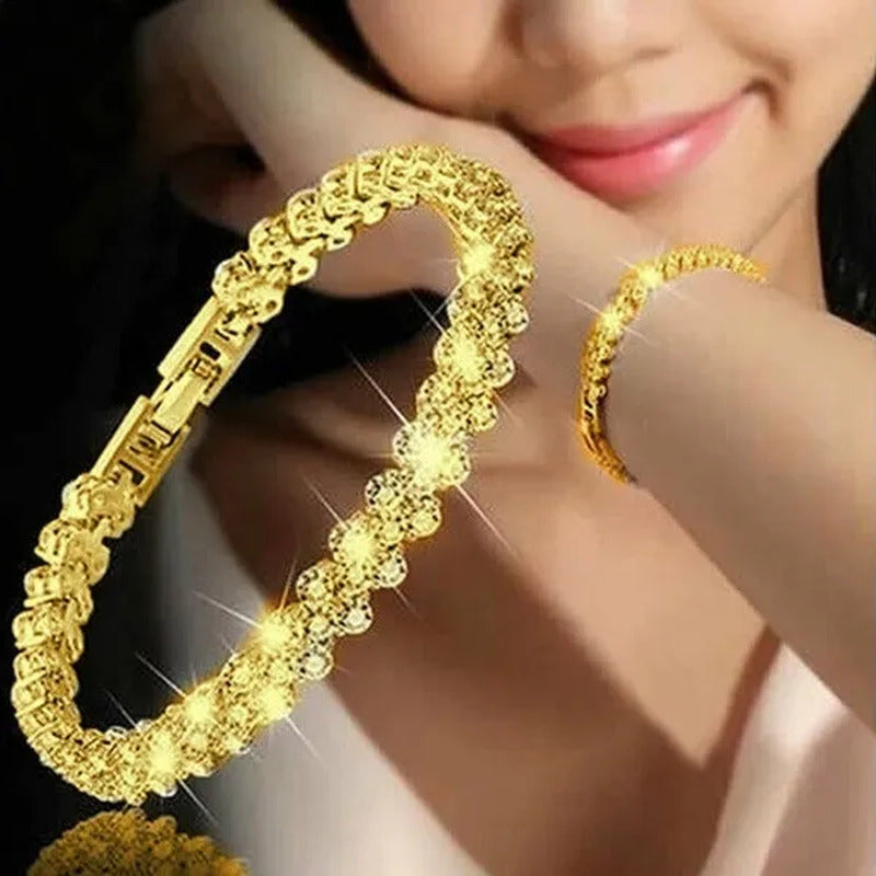 Fashion Roman Style Women'S 925 Sterling Silver Crystal Diamond Bracelet Gold an