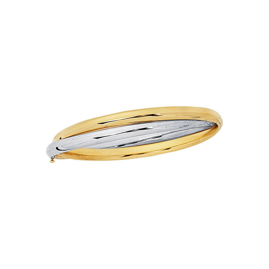 14K Two-Tone Yellow & White Gold Shiny Fancy Double Bangle 7" Bracelet with Clas