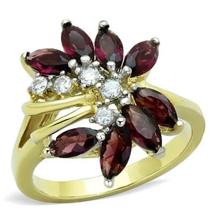 Alamode TK1565-10 Women Two-Tone IP Gold Stainless Steel Ring with Synthetic in