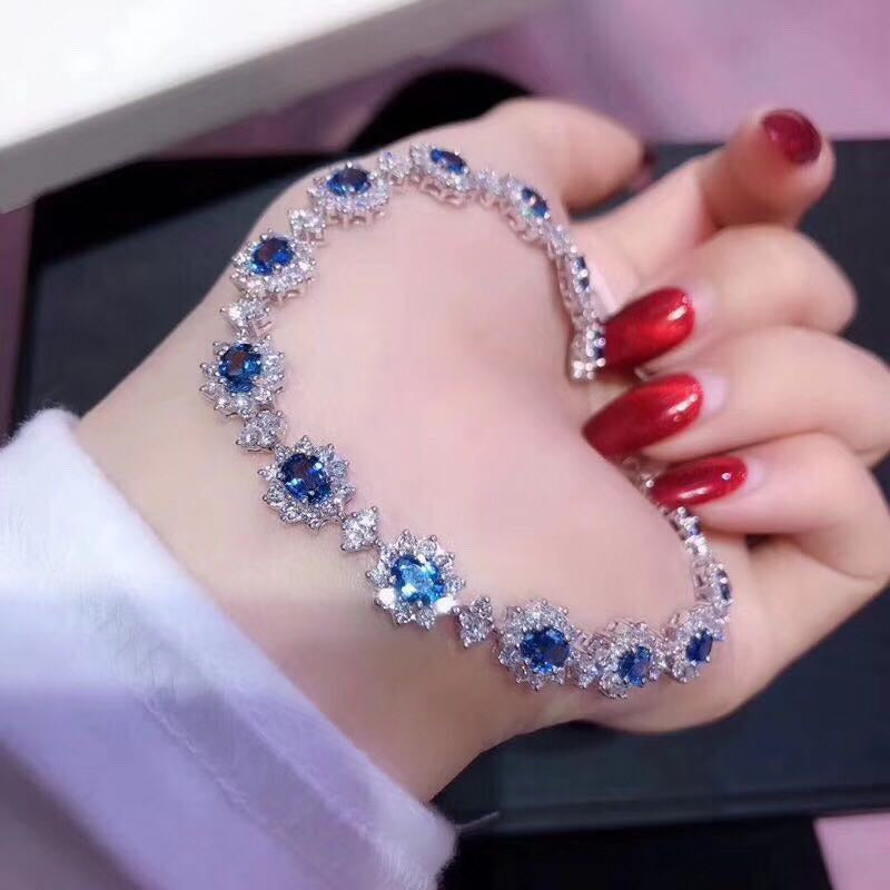 New Natural Sri Lanka Sapphire Bracelet Crystal Clean Color Good S925 Sterling S
