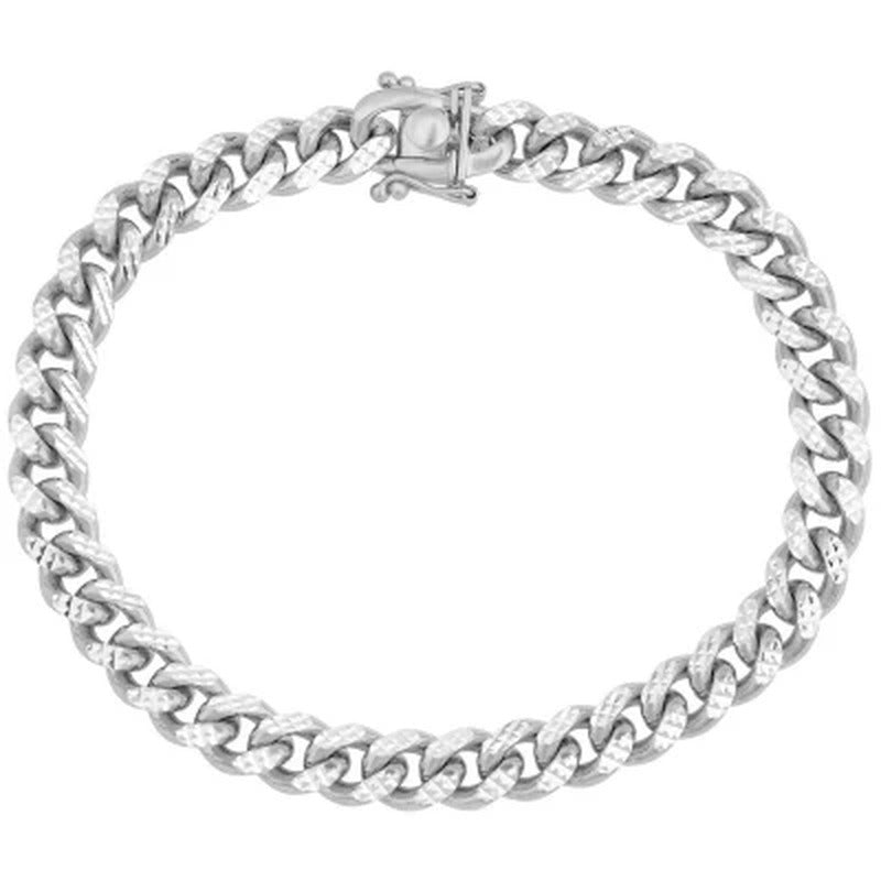 Italian Sterling Diamond-Cut Cuban Chain Bracelet, 8.5"