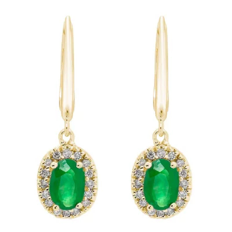 Genuine Emerald and 0.16 CT. T.W. Diamond Earrings in 14K Gold