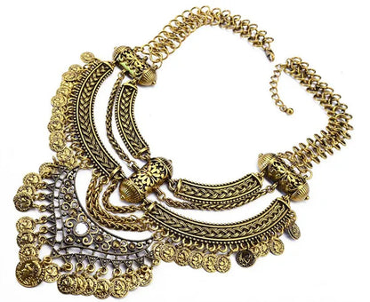 Vintage Silver Gold Chains Fine Jewelry Coins Tassel Choker Necklace Women Big F