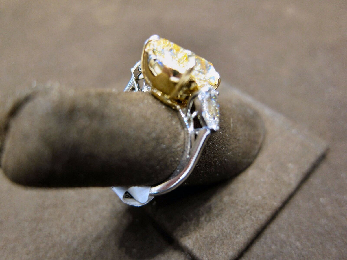 GIA CERTIFIED FANCY LIGHT YELLOW PEAR SHAPE SI2 SIDE PEAR ENGAGEMENT RING