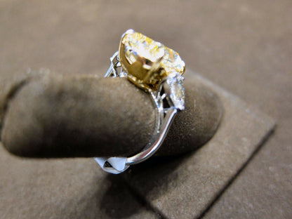 GIA CERTIFIED FANCY LIGHT YELLOW PEAR SHAPE SI2 SIDE PEAR ENGAGEMENT RING