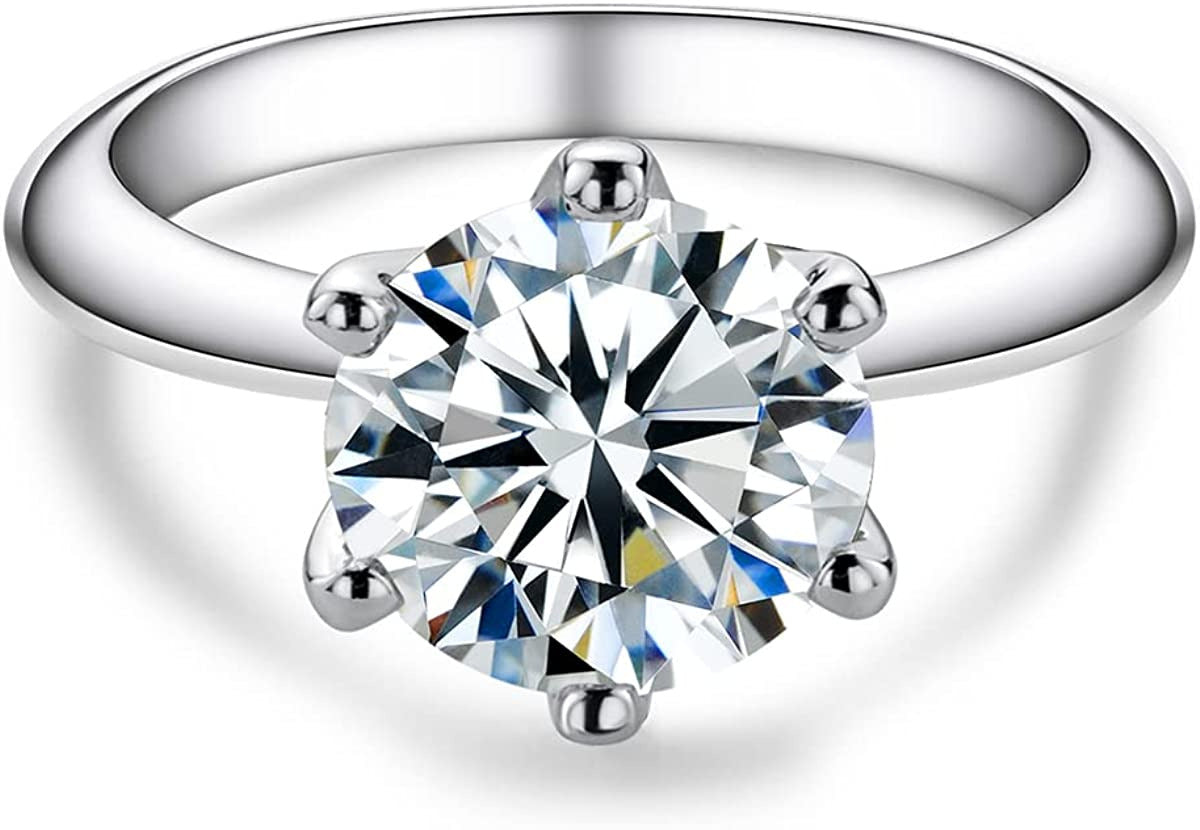 Anuclub 1/2/3/5CT Six Prong Solitaire Moissanite Ring, Thickened Gold Plated Sil