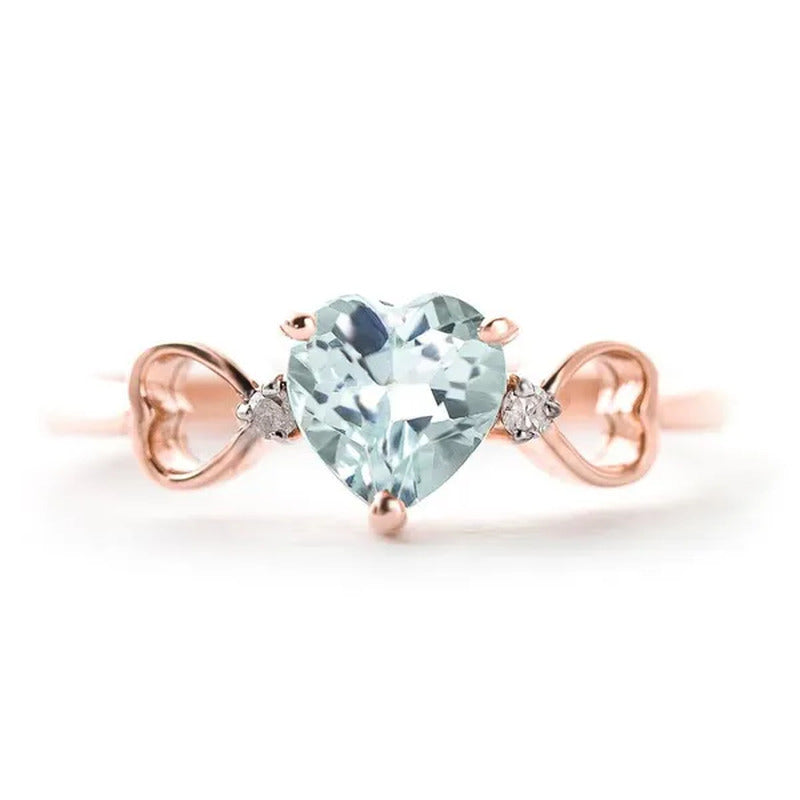 14K Rose Gold Ring with Heart-Shaped Aquamarine and Diamonds