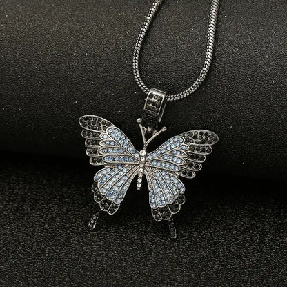 Colorful Butterfly Pendant Necklace Set with Diamond Alloy, Snake Chain, Hip Hop