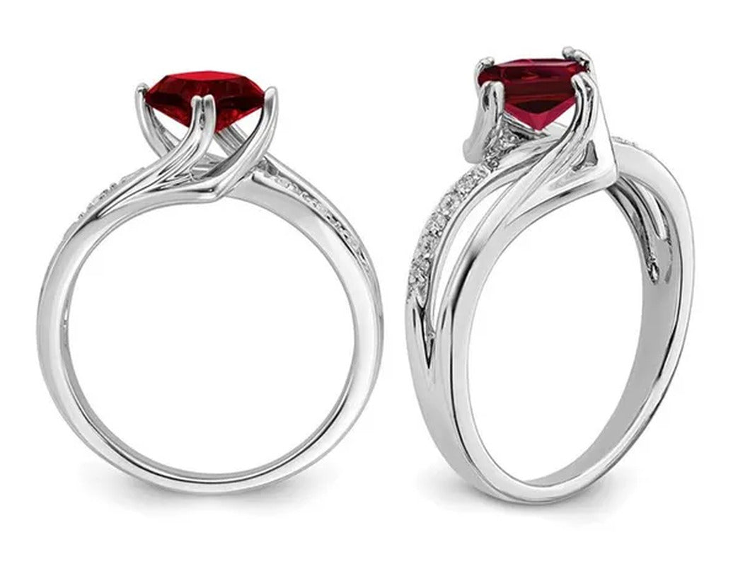 1.25 Carat (Ctw) Lab Created Ruby Ring in 14K White Gold with Accent Diamonds