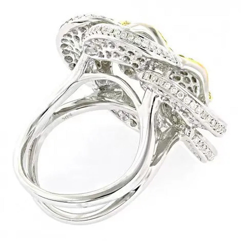 Fashion White Gold Sunflower Women Ring 925 Sterling Silver Citrine Wedding Jewe