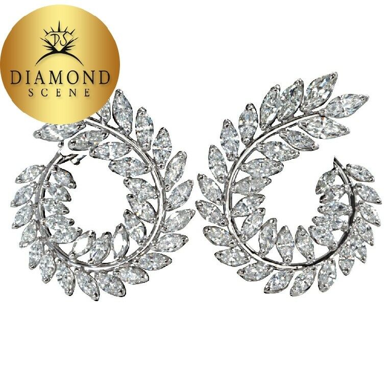 Stunning Marquise Diamond Gold Wreath Style Swirl Earrings