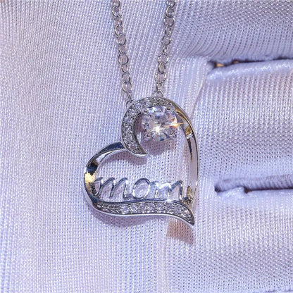 Love Mum Silver Plated Ruby MOM Character Emerald Necklace Jewelry Family Birthd