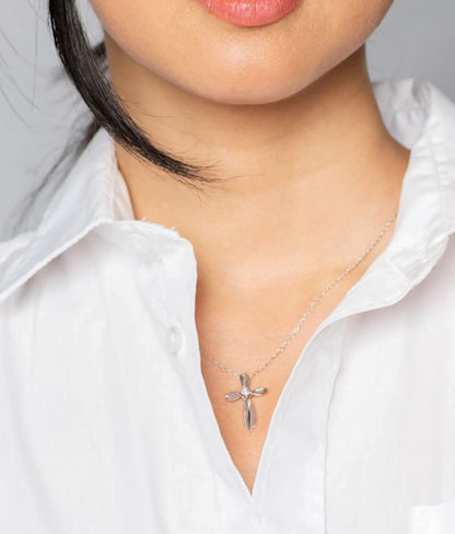 .925 Sterling Silver Birthstone Looped Cross Pendant Necklace - 18" Rope Chain -