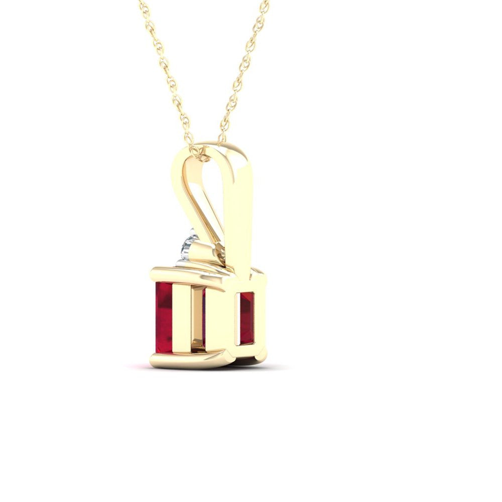 Imperial Gemstone 10K Yellow Gold Octagonal Cut Ruby and Diamond Pendant Necklac