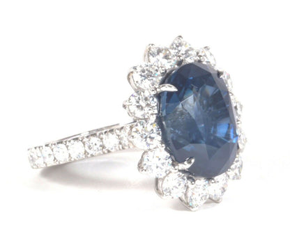 Elegant 11.73 Carat GIA Cert Sapphire 2.85 ct Diamond Platinum Ring