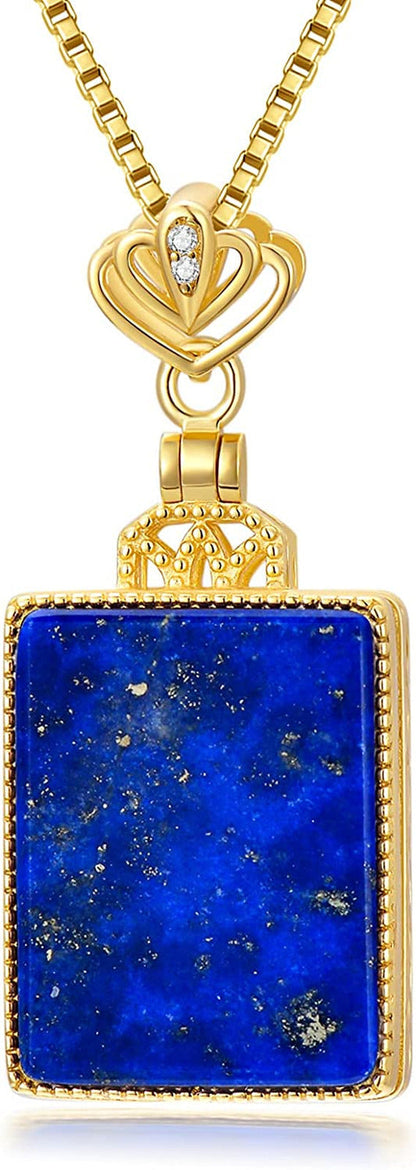 Lapis Lazuli Necklaces 925 Sterling Silver Lapis Crystal Pendant Necklace for Wo