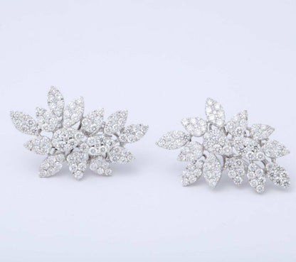 Pave Diamond Cluster Earring 6.58 carats 18 k White Gold