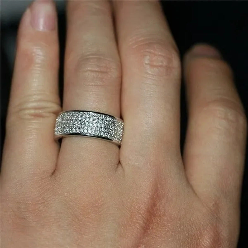 Sparkling 925 Solid Sterling Silver White Diamond Wedding Band Rings Engagement
