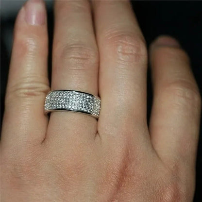 Sparkling 925 Solid Sterling Silver White Diamond Wedding Band Rings Engagement