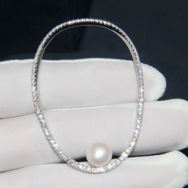 Sterling Silver with Crystal Diamond Pearl Earrings