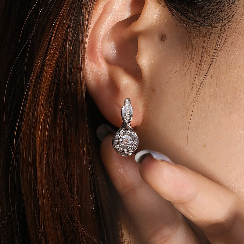 D Color VVS1 round Excellent Cut 1.0CTW 5.0MM Moissanite Hoop Earring 18K White