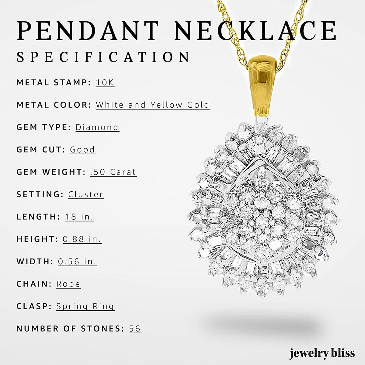 10K Polished Yellow and White Gold Chain & round Shaped Pendant W Diamond April