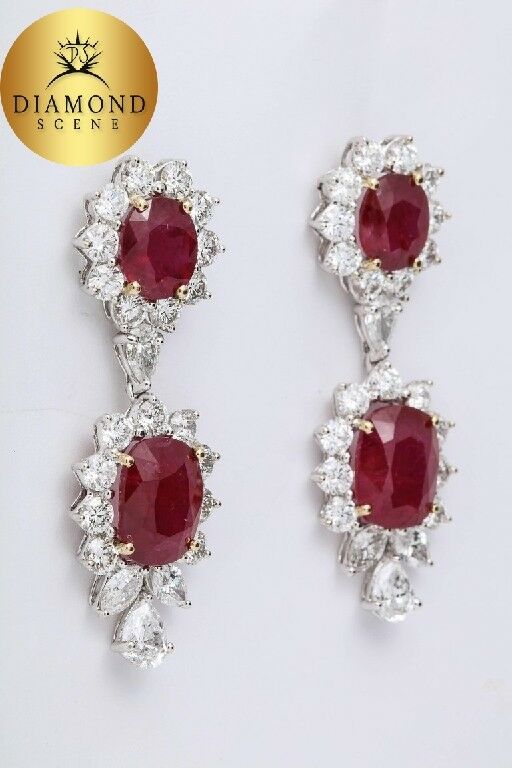 Ruby and Diamond Dangle Drop Earrings