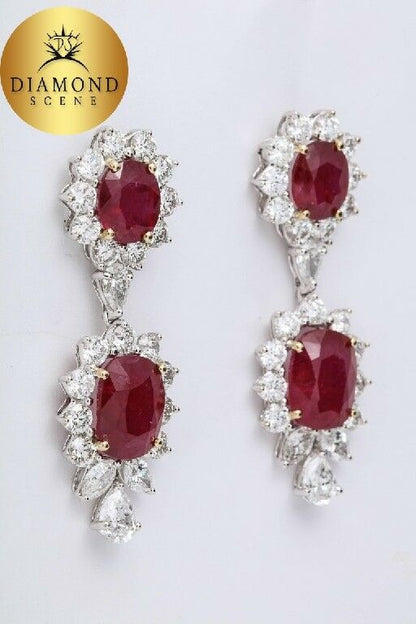 Ruby and Diamond Dangle Drop Earrings