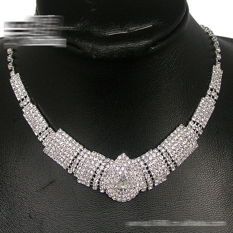 Water Drop Full Diamond Drop Earrings Necklace Set
