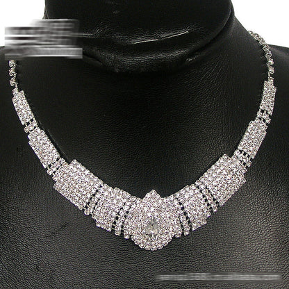 Water Drop Full Diamond Drop Earrings Necklace Set