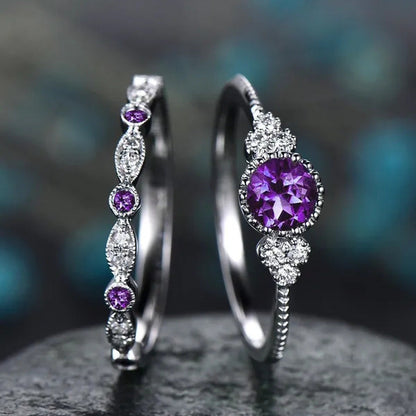 New Trendy 2019 Hot Sale Wedding Rings Set Natural Amethyst Sapphire Ring for Wo