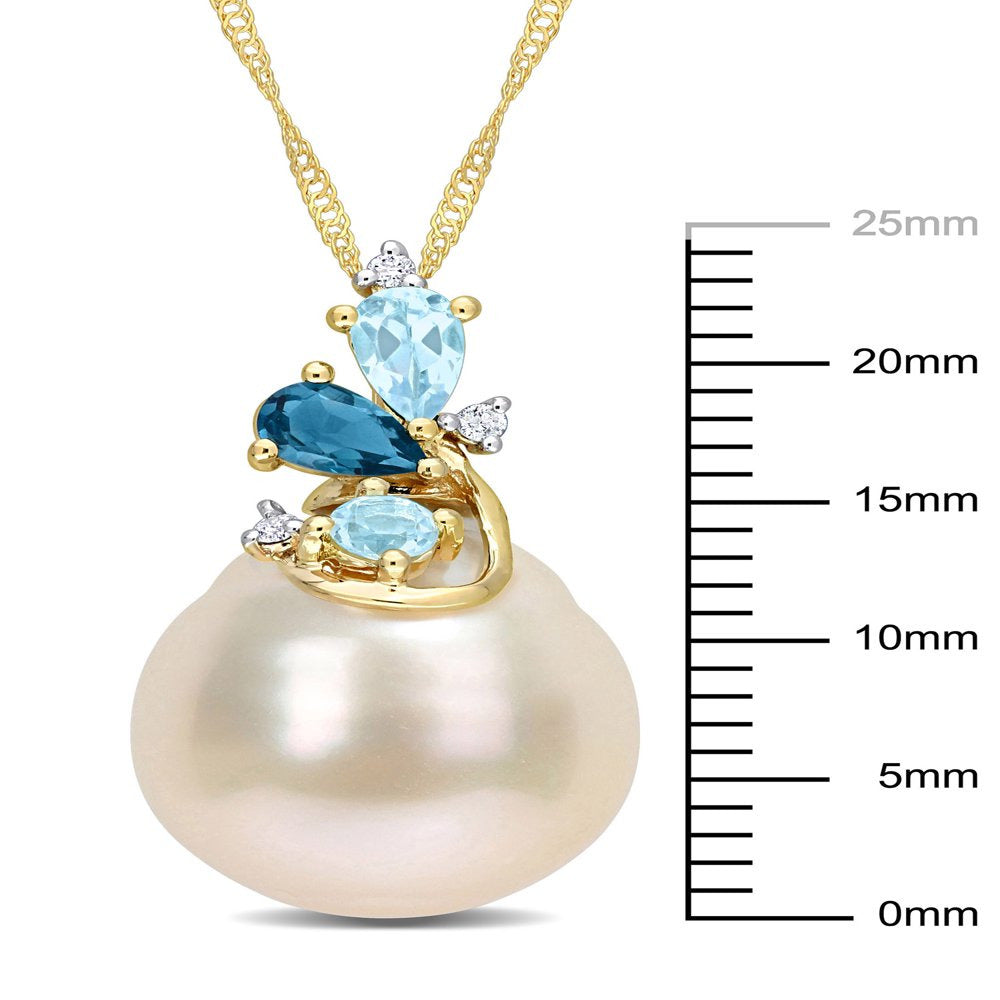 9- 10Mm Drop White South Sea Cultured Pearl & 5/8 Carat London & Sky Blue Topaz