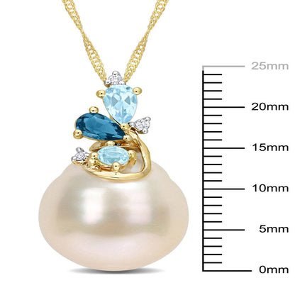 9- 10Mm Drop White South Sea Cultured Pearl & 5/8 Carat London & Sky Blue Topaz