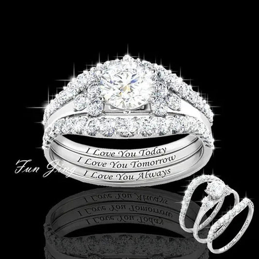 3Pcs / Set Classic Bright Woman Fashion Diamond Jewelry Exquisite 925 Sterling S