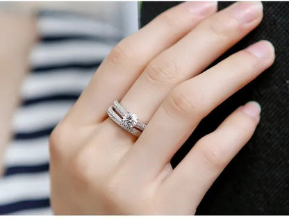 925 Silver Rose Gold round Cut CZ Wedding Band Engagement Rings Set Women Size 4