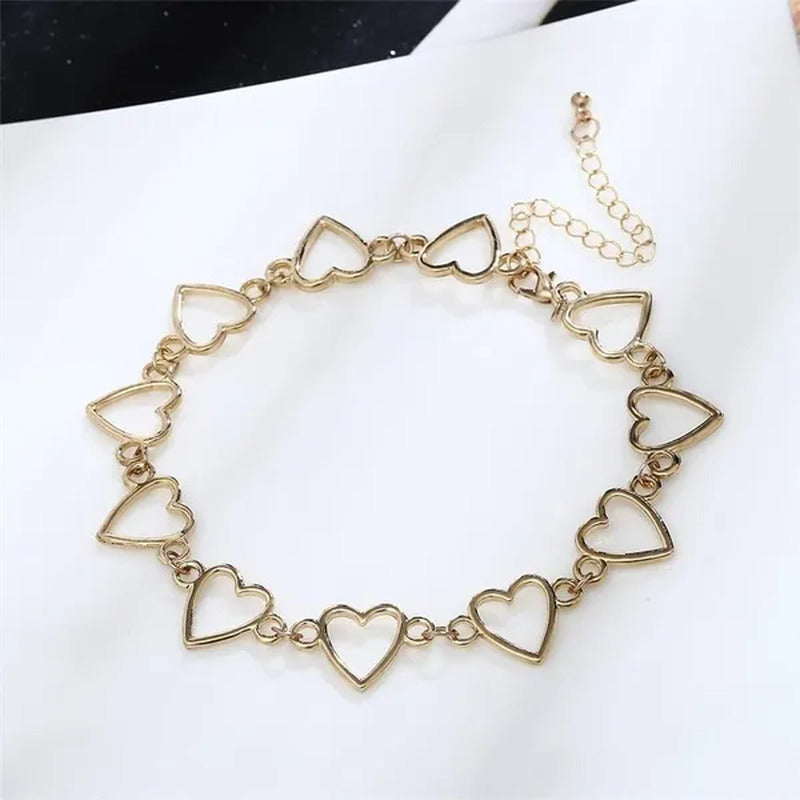 Simple Metal Heart Shape Choker Necklace for Women Fashion Elegant Geometric Col