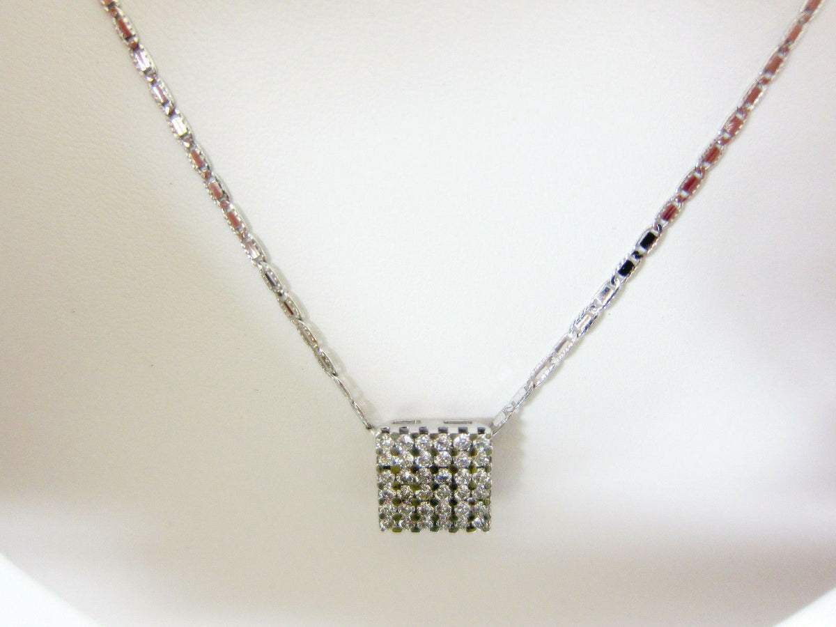 DIAMOND 36 STONE ROUND .70 CT SHAPE FLAT PRONG SET SQUARE PENDANT WITH CHAIN