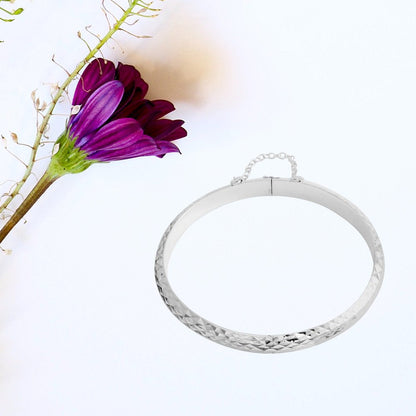 Women Checkered Diamond Cut Cuff Bangle Bracelet Sterling Silver 7"
